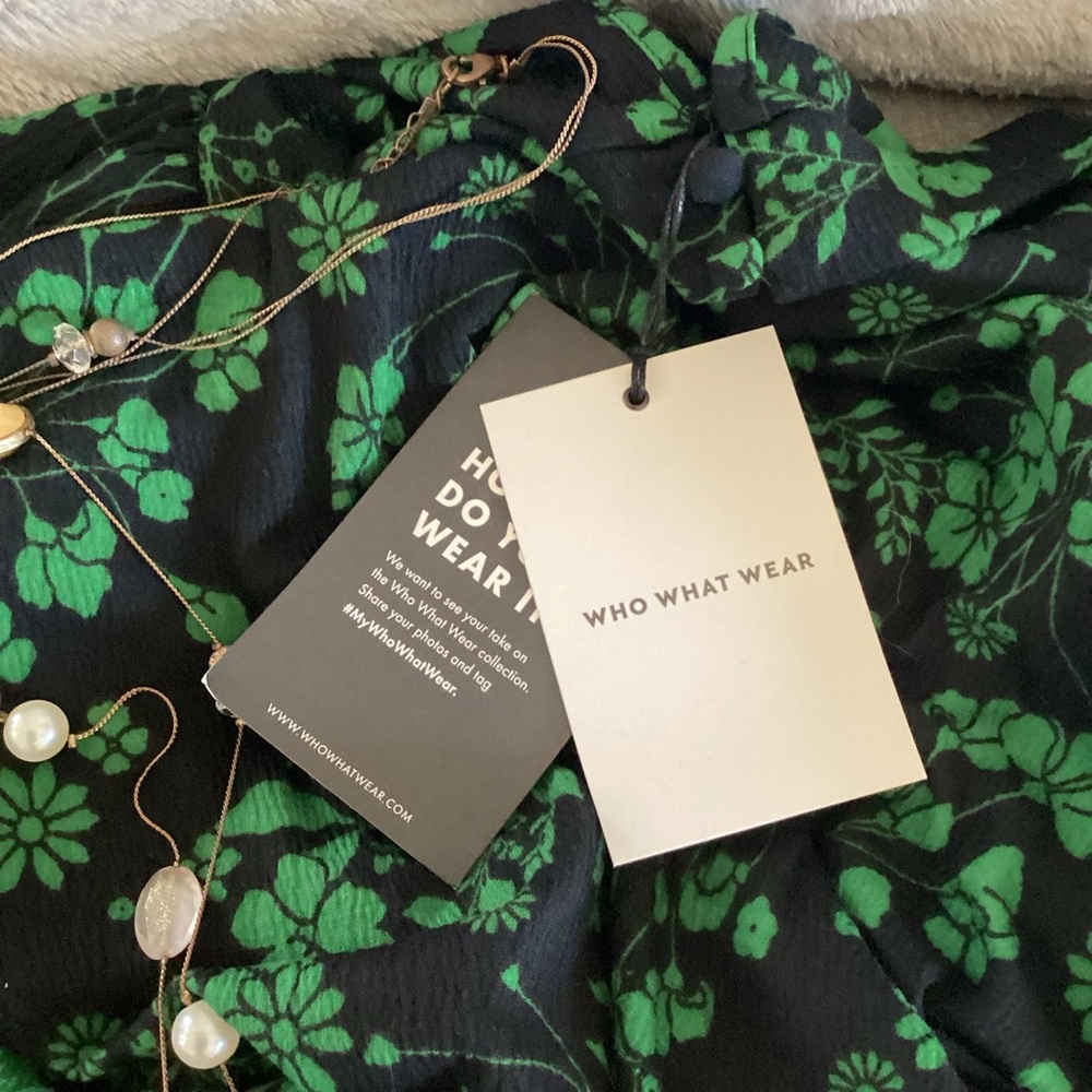 Who What Wear Black Dress with Green Floral Design